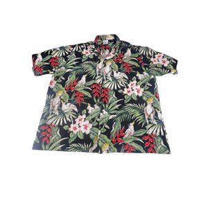 Hana Fashion Hawaiian Tropical Black Button-Up Shirt 3XL Parrot Cotton Mens